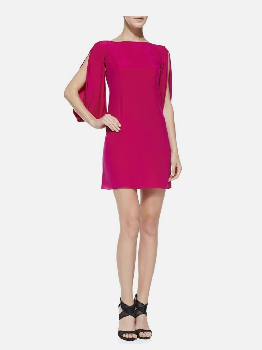 Milly Fuchsia Cape-Sleeve Mini Dress